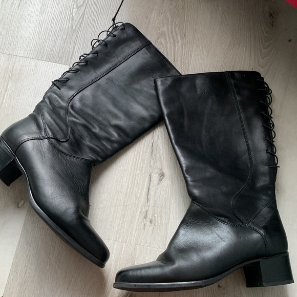 Size 9 1/2 B.Regence Black Leather Boots Made In‎ Canada lace up wide zipper - Picture 16 of 16